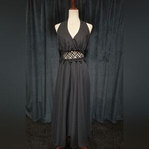 Elegant Black Halter Dress with Lace Detail